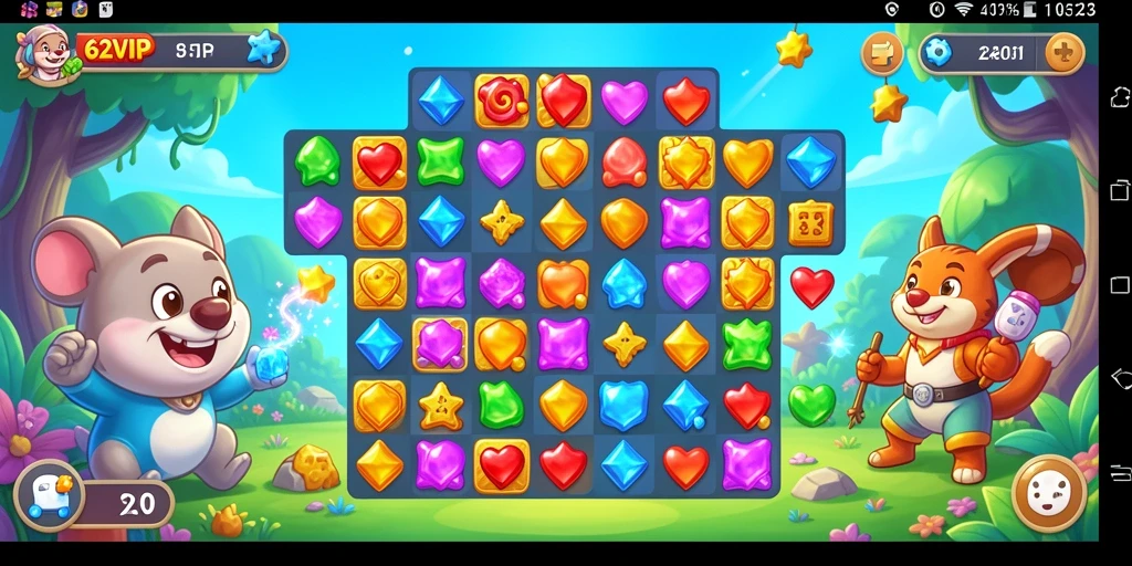 Tampilan gameplay seru dan penuh warna dari 62VIP Match-3.