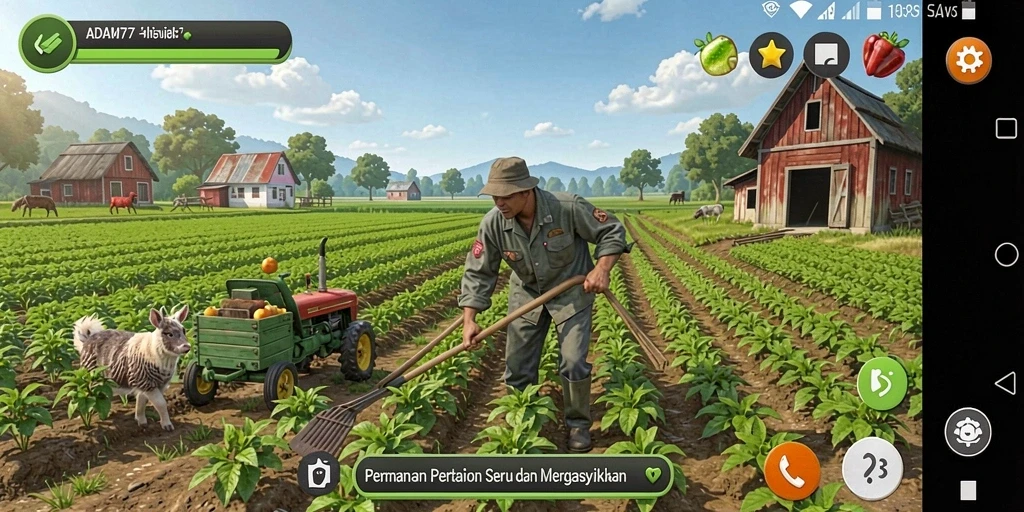 Tangkapan layar gameplay ADAM77 menampilkan keindahan kebun yang dikelola dengan penuh cinta.