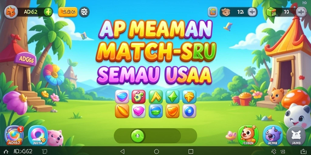 Tampilan gameplay ADG62 dengan kombinasi warna-warni item Match-3.