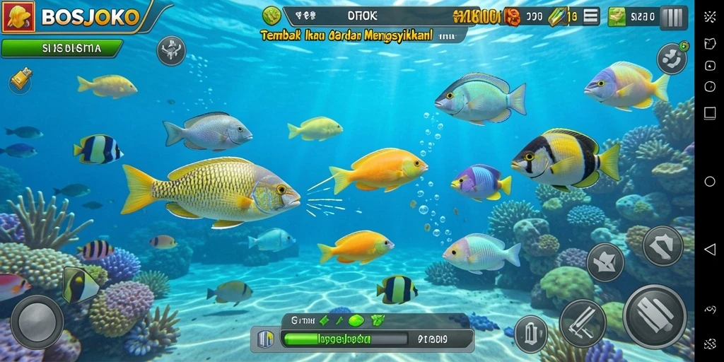 Tampilan gameplay Tembak Ikan di BOSJOKO yang menarik dan penuh warna.