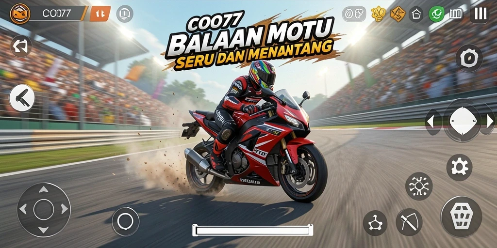 Screenshot gameplay COO77 menunjukkan kecepatan dan ketegangan balapan motor.