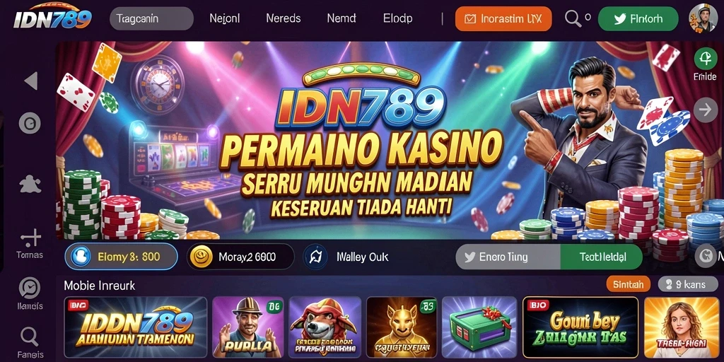 Screenshot utama IDN789 menampilkan gameplay Kasino yang menarik dan interaktif.