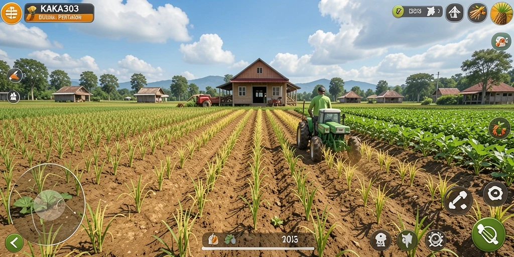Tampilan gameplay KAKA303 yang menampilkan ladang yang subur.
