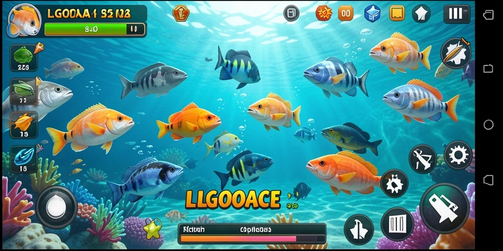 Tampilan gameplay seru di LGOACE saat menangkap ikan.