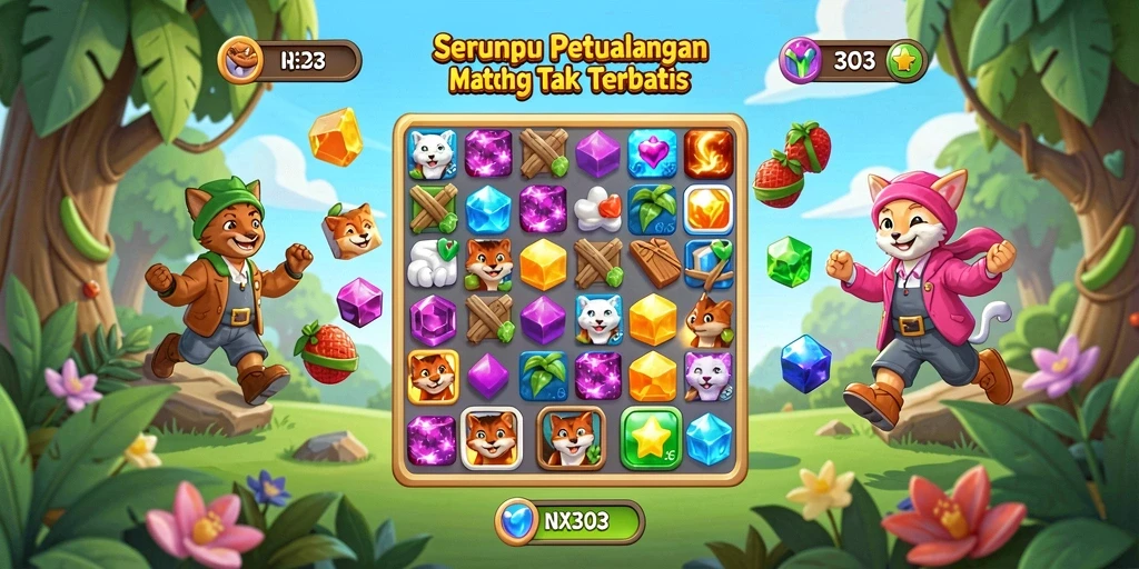 Tampilan gameplay NX303 yang penuh warna dan seru dalam genre Match-3.